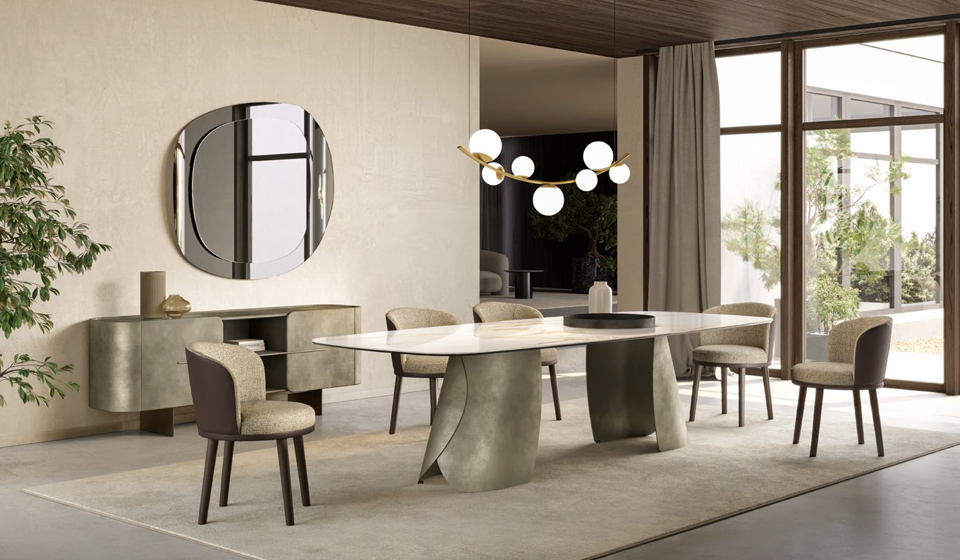 Salle à manger design haut de gamme Luxury Heritage – table italienne en pierre et chaises contemporaines